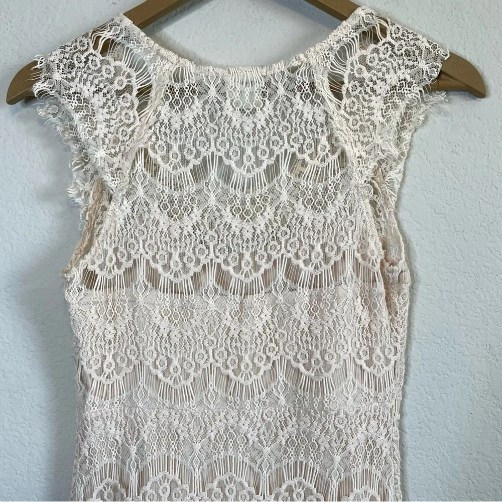 Free People Intimately Feminine Peek A Boo Lace Overlay Dress Cream Off White XS